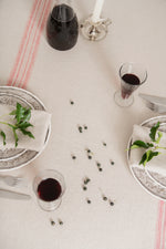 Pure Linen Tablecloth with Vintage Red Stripes