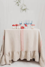 Pure Linen Tablecloth with Vintage Red Stripes