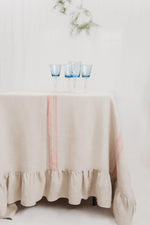 Pure Linen Tablecloth with Vintage Red Stripes